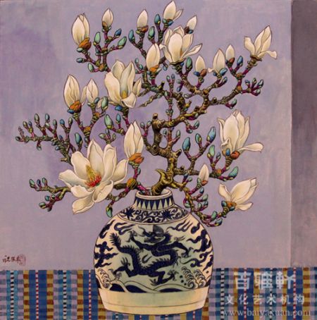 6,玉兰瓶花__72×72cm__ _工笔重彩__90年代__ 6,玉兰瓶花__72×72cm__ _工笔重彩__90年代__